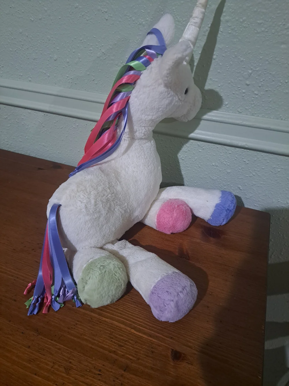 White Jellycat Plush Unicorn with Pastel Ribbon Mane